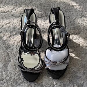 Elegant Black and Silver Strappy Heels